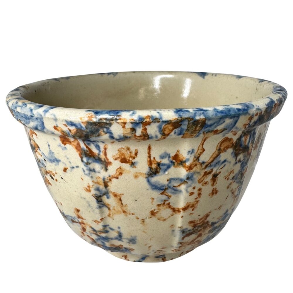 Redwing Spongeware Stoneware Bowl 6 inch Paneled Speckled 6" Crock Vintage F - Picture 7 of 12
